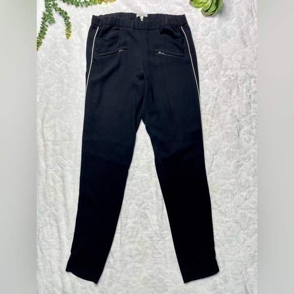 Maje Fluid Slim High Rise Trouser In Black With White Piping Fr 36/ Us 4